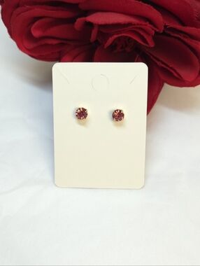 Dark Pink Crystal Gold Tone Stud Earrings Dainty Pink Crystal Earrings